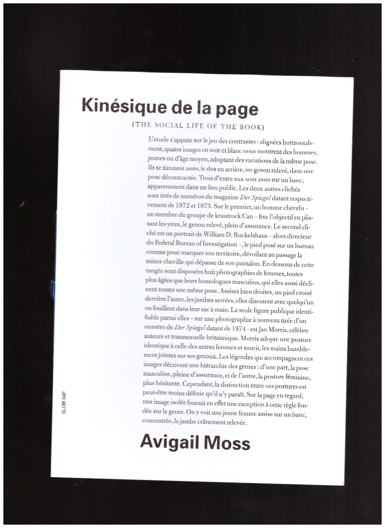 MOSS, Avigail - The Social Life of the Book #4 - Kinésique de la Page